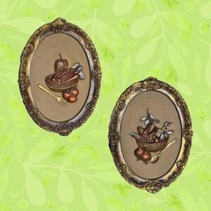 2 Vintage Wall Decor Oval Frames Vegetables